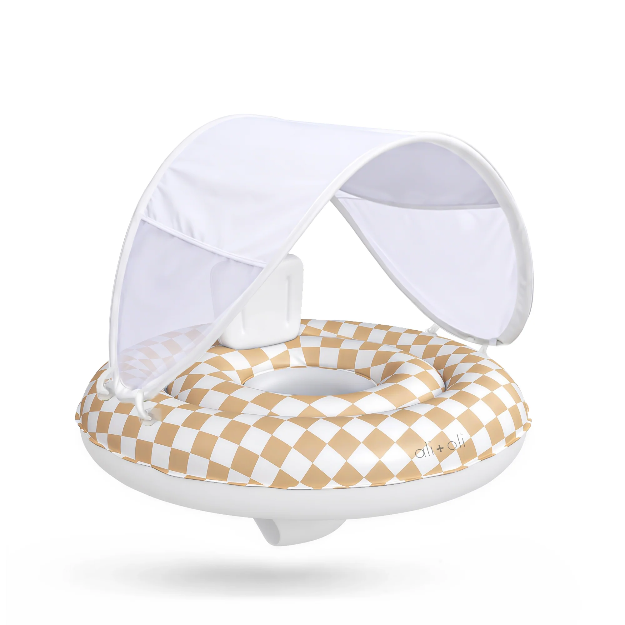 INFLATABLE, BABY SEAT W/ SUN CANOPY TAN CHECKERS